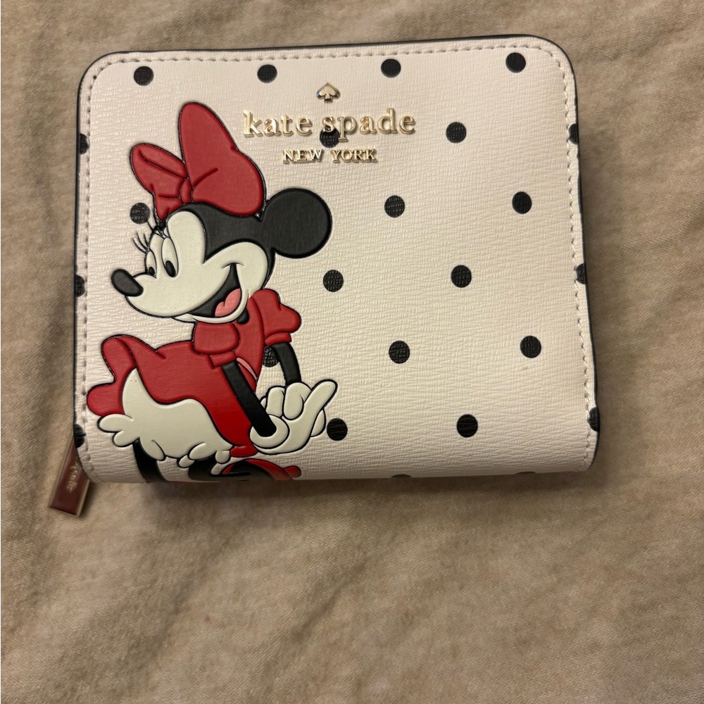 Kate Spade x Disney White and Black Minnie Mouse Polka Dot Snap Wallet